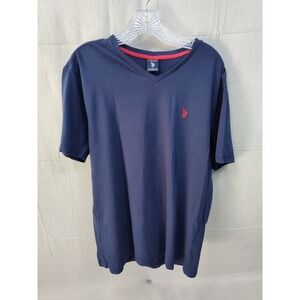 US Polo Assn Mens V-Neck T-Shirt Navy Blue Short Sleeve Pony Logo Large